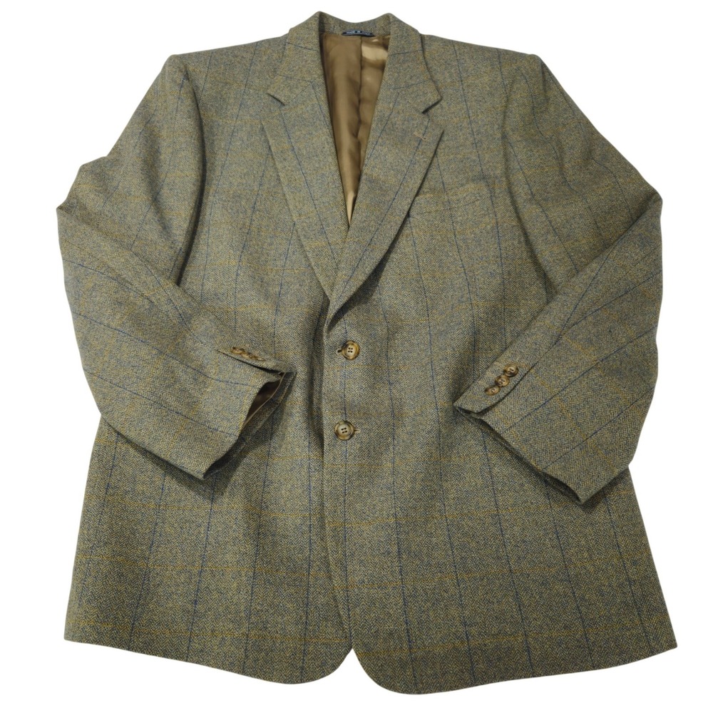 Today's Man Italy Wool Blazer Tessuto Lessona Herringbone‎ Olive Blue Gold48R